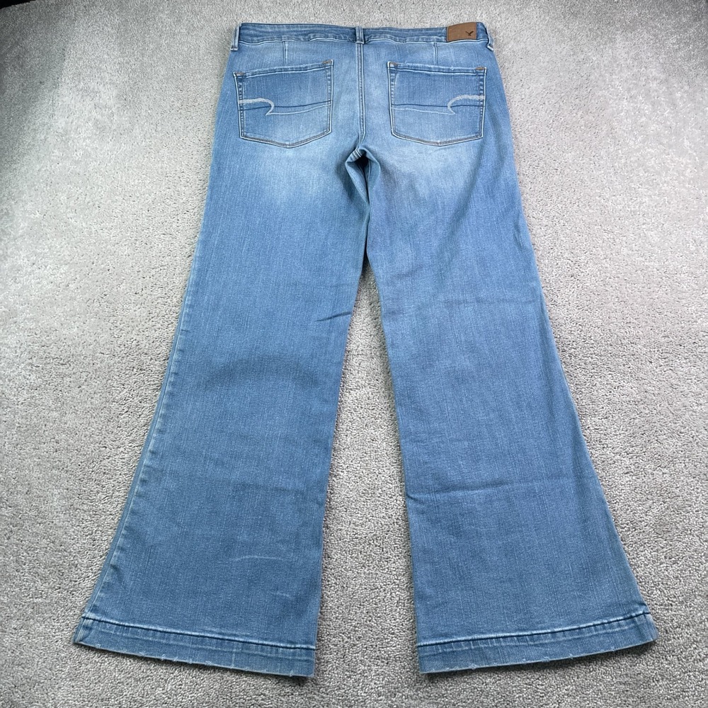 American Eagle Jeans Womens 16 Blue A-Line Wide Leg Flare Patch Pocket Denim - Picture 2 of 12